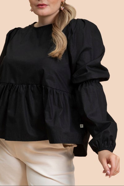 Kaiko, Double Puff Blouse, Black