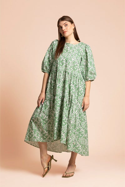 Kaiko, Tiered Midi Dress, Daisy Sage