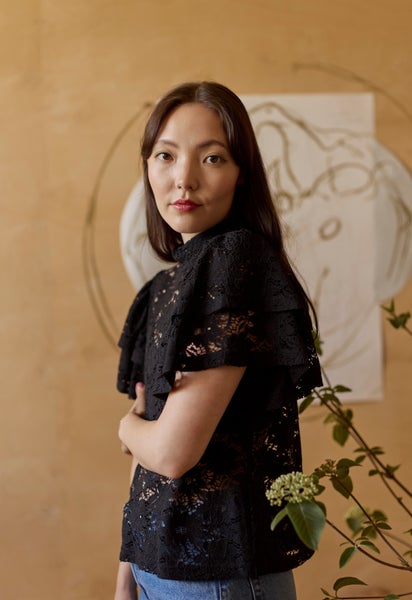 Metsola, FRILLA LACE TOP, Licorice