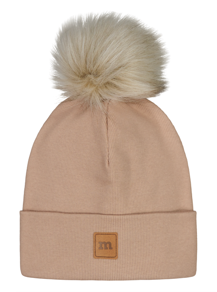 Metsola, Rib Beanie With Fur Pom | Nougat