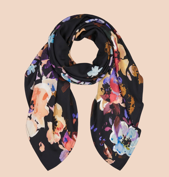 Kaiko, Square Scarf Large, Black Anemone