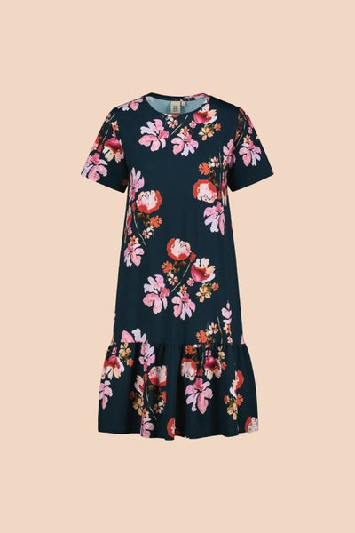 Kaiko, Ruffle T-shirt Dress, Cherry Blossom Navy