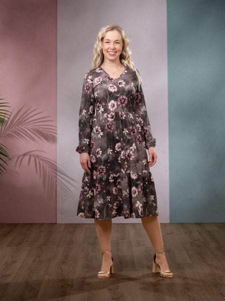 Versonpuoti, pitk&auml;hihainen SANDRAmekko, Suklaakosmos Ruskea/Roosa