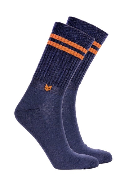 VAI-KO, Crew Sock, Deep Blue/Caramel Brown