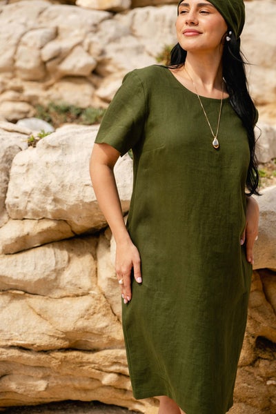 Nakoa, Camilla Dress pellava, Olive Green