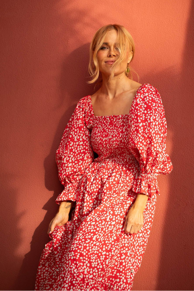 Kaiko, Smock Dress, Flora Red