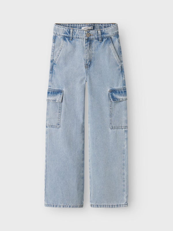 Name It, Rose wide gargo Jeans, Light Blue Bleached Denim