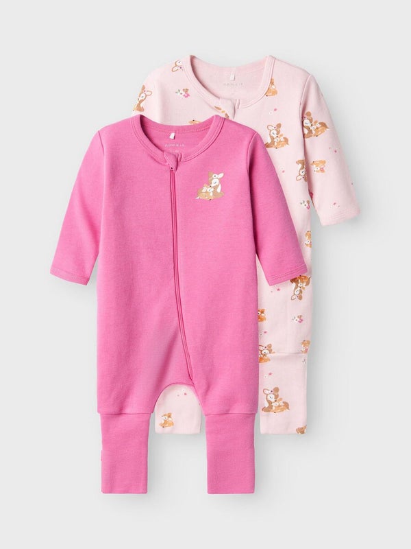 Name It, Nightsuit  Zip 2-pack, Rose Deer, Ibis rose