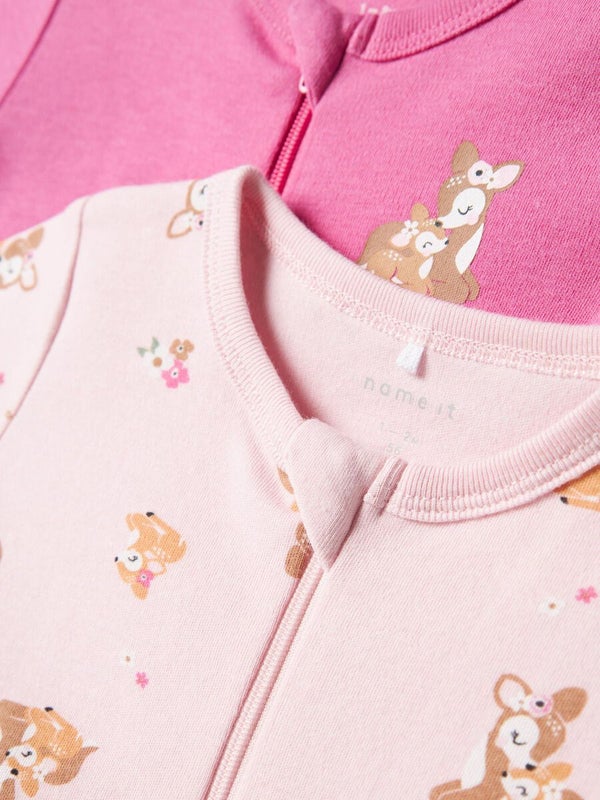 Name It, Nightsuit  Zip 2-pack, Rose Deer, Ibis rose