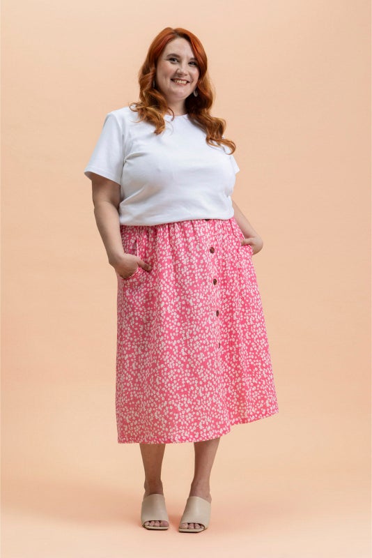 Kaiko, Button Skirt, Flora Pink