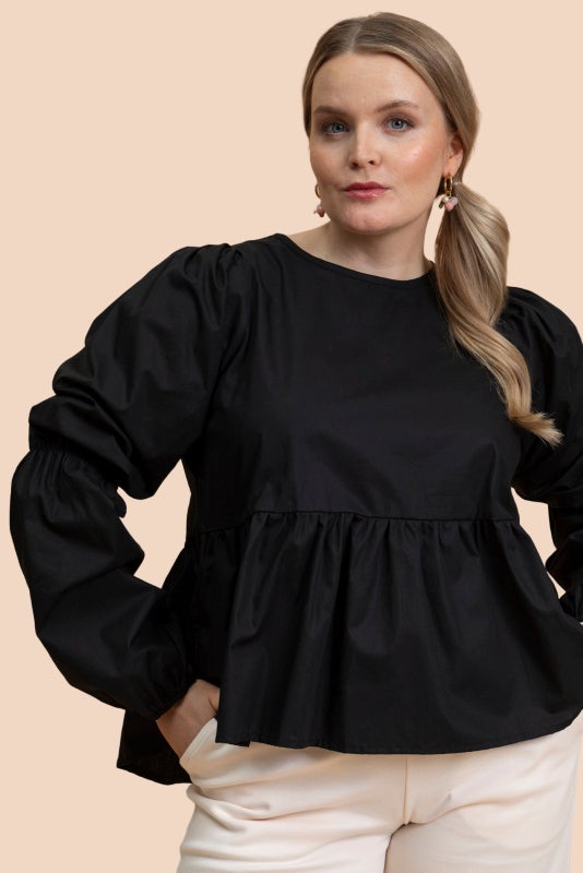 Kaiko, Double Puff Blouse, Black