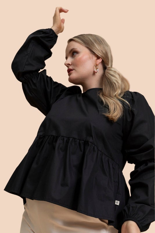Kaiko, Double Puff Blouse, Black