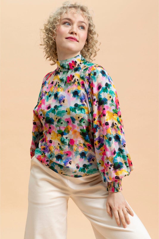 Kaiko, Puff Blouse, Aquarelle Bloom