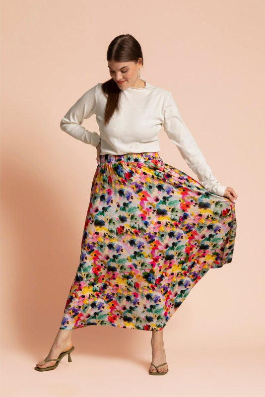 Kaiko, Soft Midi Skirt, Aquarelle Bloom