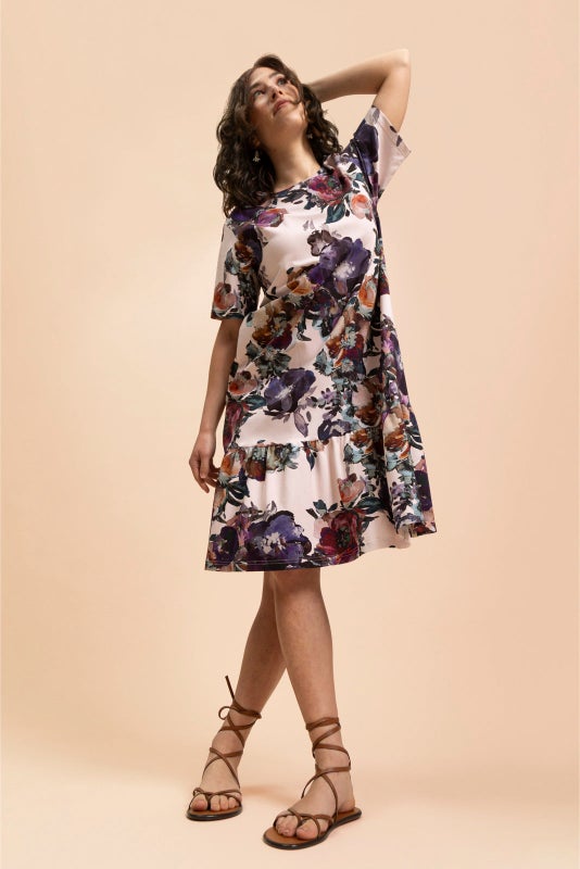 Kaiko, Ruffle T-shirt Dress, Roses