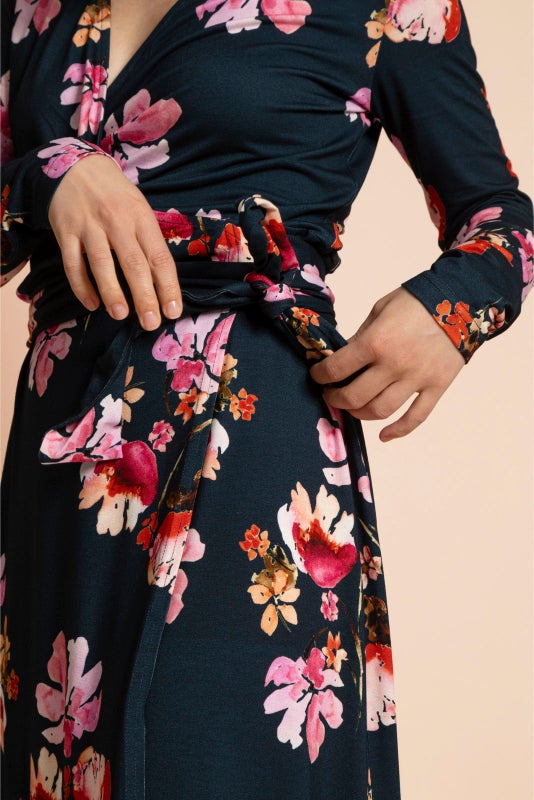 Kaiko, Soft Wrap Dress, Cherry Blossom Navy