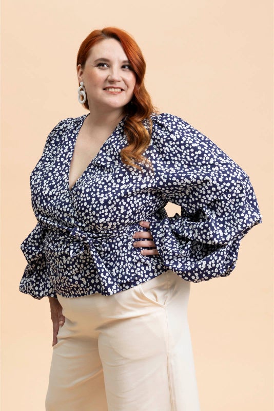 Kaiko, Volume Sleeve Blouse, Flora Navy