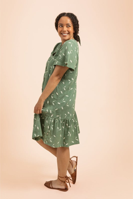 Kaiko, Frill Button Dress, Sage Wind