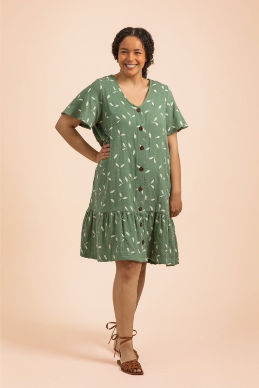 Kaiko, Frill Button Dress, Sage Wind