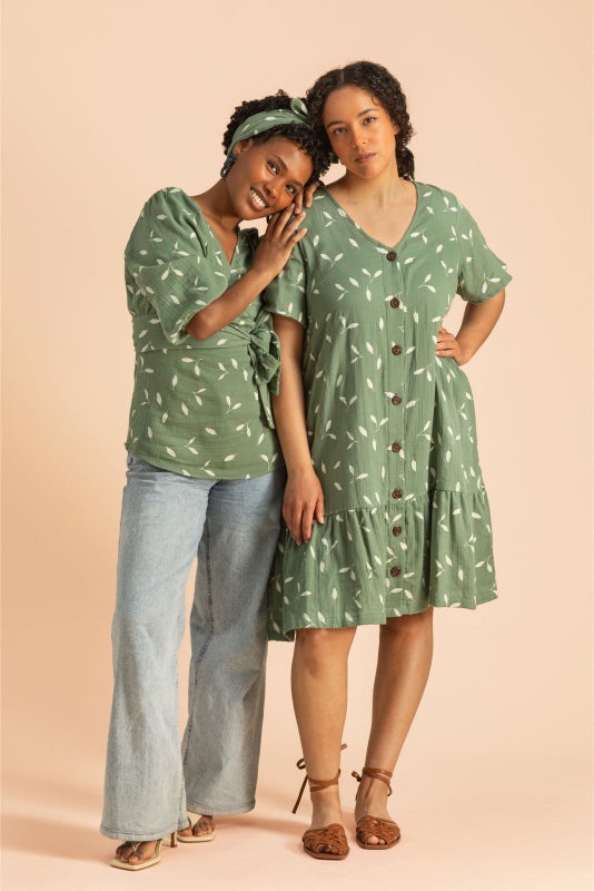 Kaiko, Frill Button Dress, Sage Wind