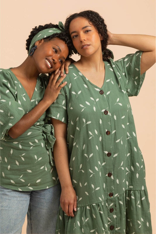 Kaiko, Frill Button Dress, Sage Wind