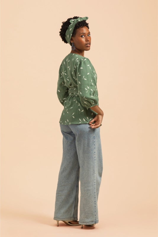 Kaiko, Wrap Blouse, Sage Wind