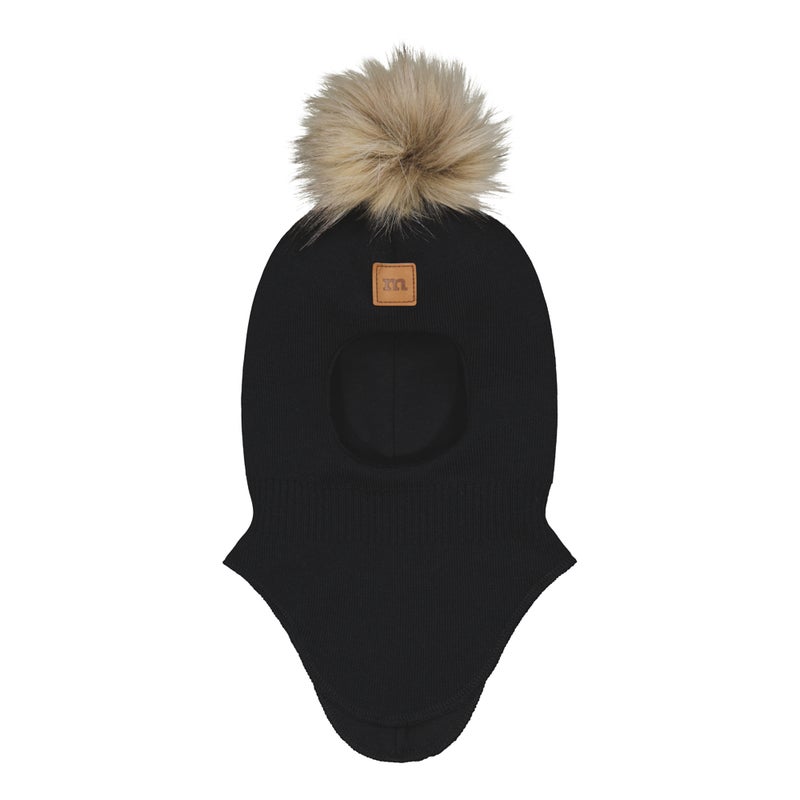Metsola, MERINO Fur Pom Pom Helmet, Black