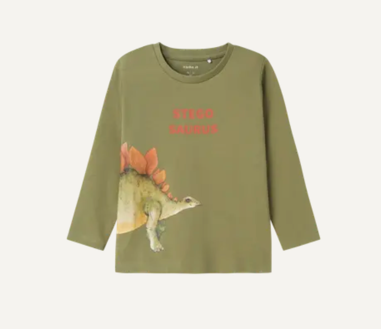 Name It, Pnula, pitk&auml;hihainen dinosauruspaita, Oil Green