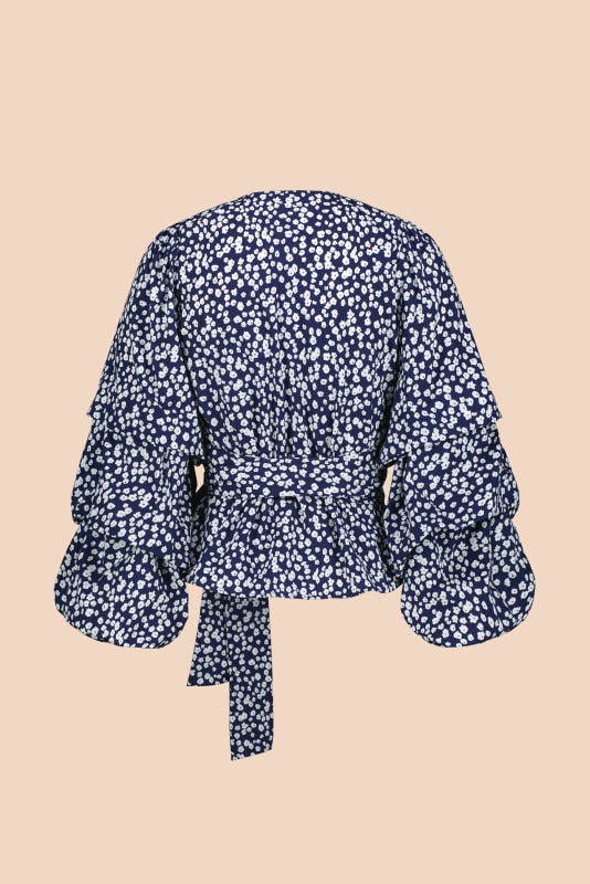Kaiko, Volume Sleeve Blouse, Flora Navy