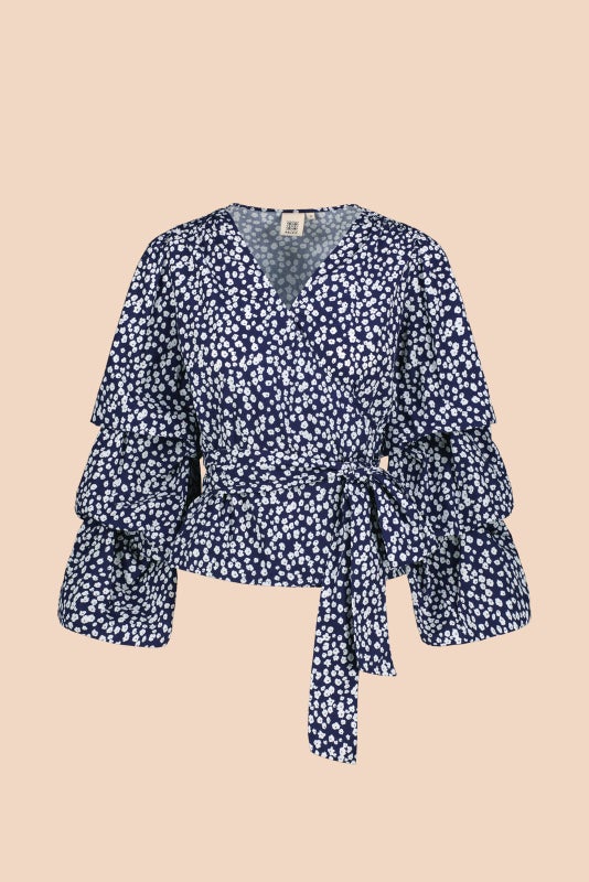 Kaiko, Volume Sleeve Blouse, Flora Navy