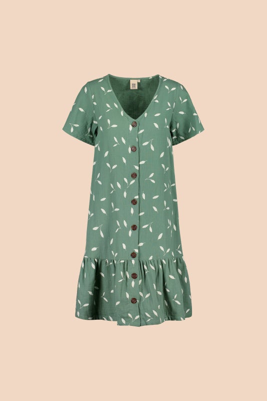 Kaiko, Frill Button Dress, Sage Wind