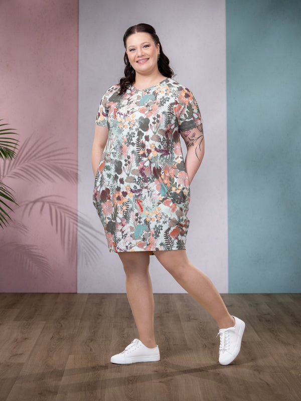 Versonpuoti, lyhythihainen RIIMItunika, SALAISUUS salvia/persikka