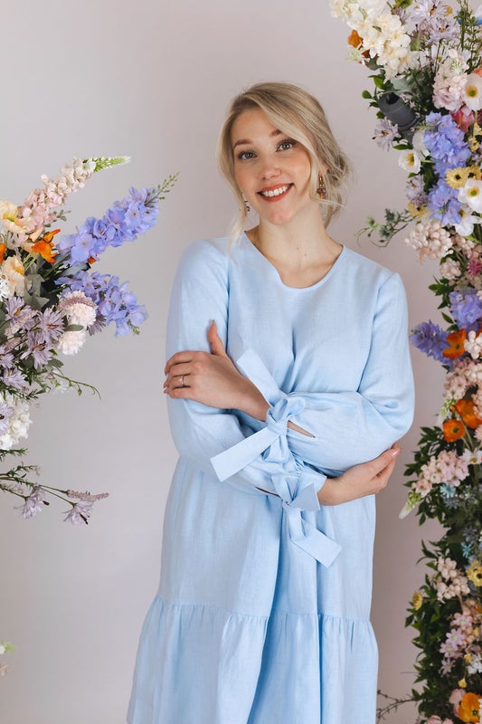 Nakoa, Hailey Dress, Linen, Sky Blue