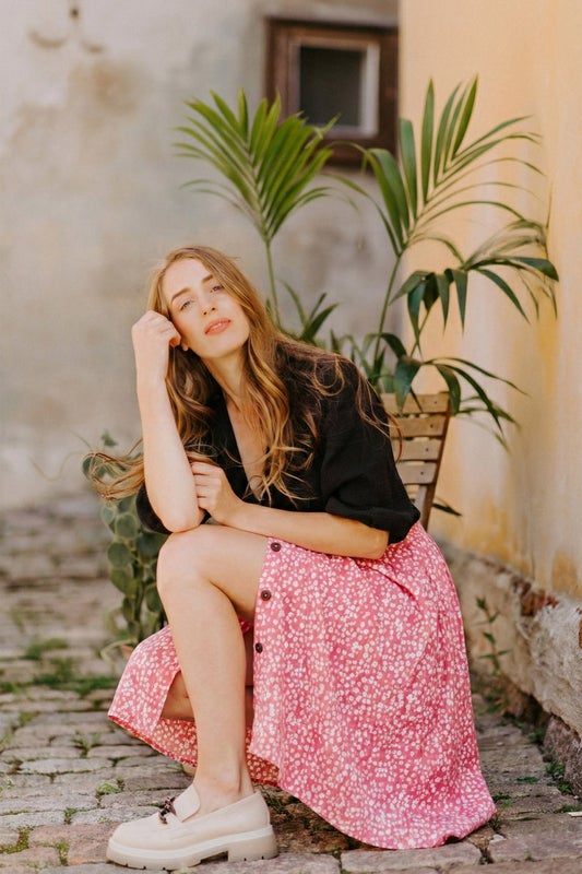 Kaiko, Button Skirt, Flora Pink
