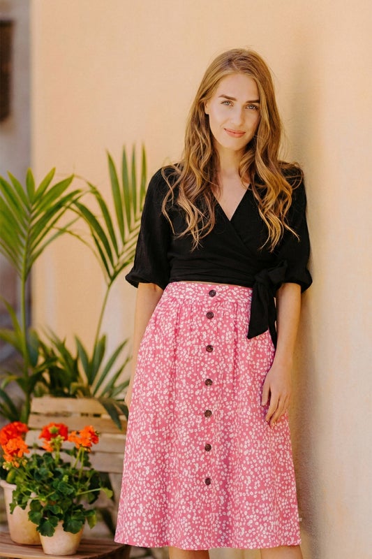 Kaiko, Button Skirt, Flora Pink
