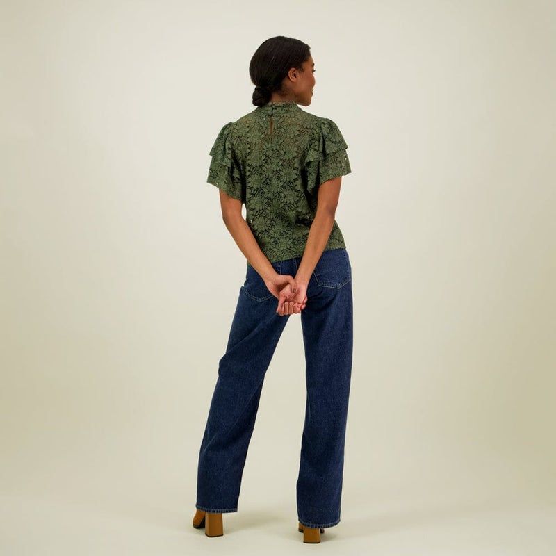 Metsola, FRILLA LACE TOP, Greenery