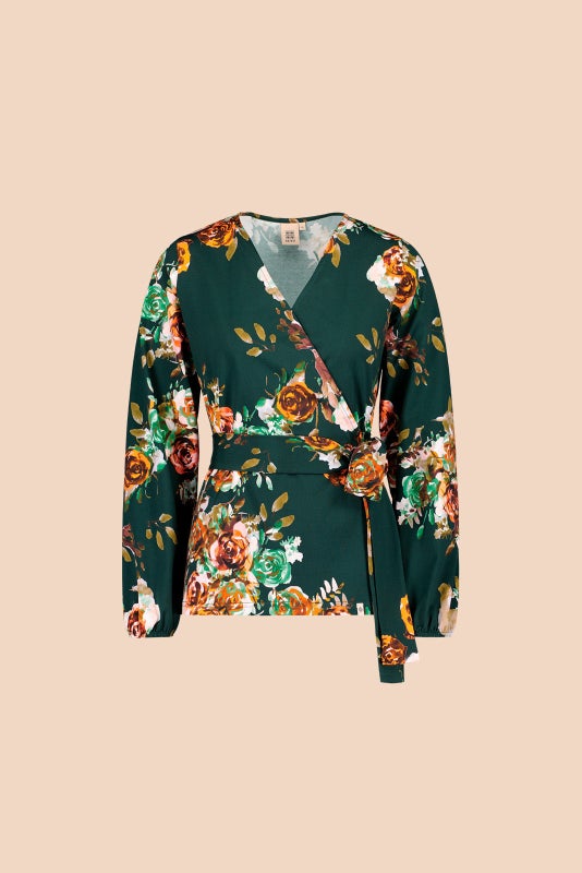 Kaiko, Soft Wrap Blouse, Rose yard green