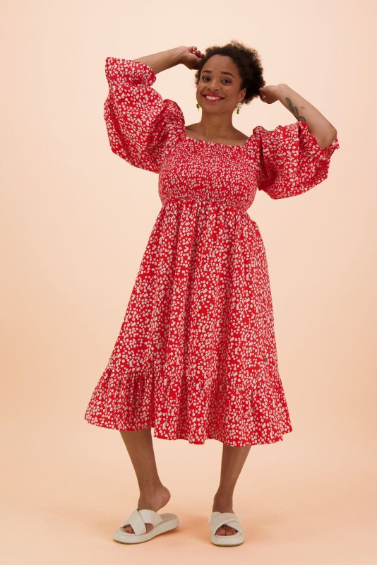 Kaiko, Smock Dress, Flora Red