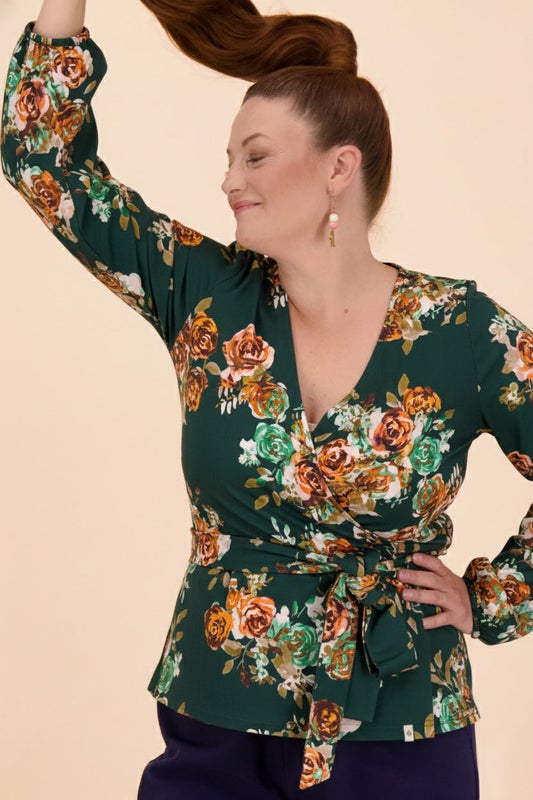 Kaiko, Soft Wrap Blouse, Rose yard green